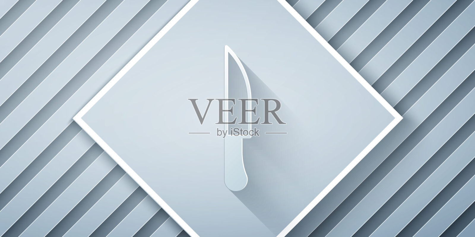 剪纸刀图标孤立的灰色背景。餐具的象征。纸艺风格。向量插画图片素材