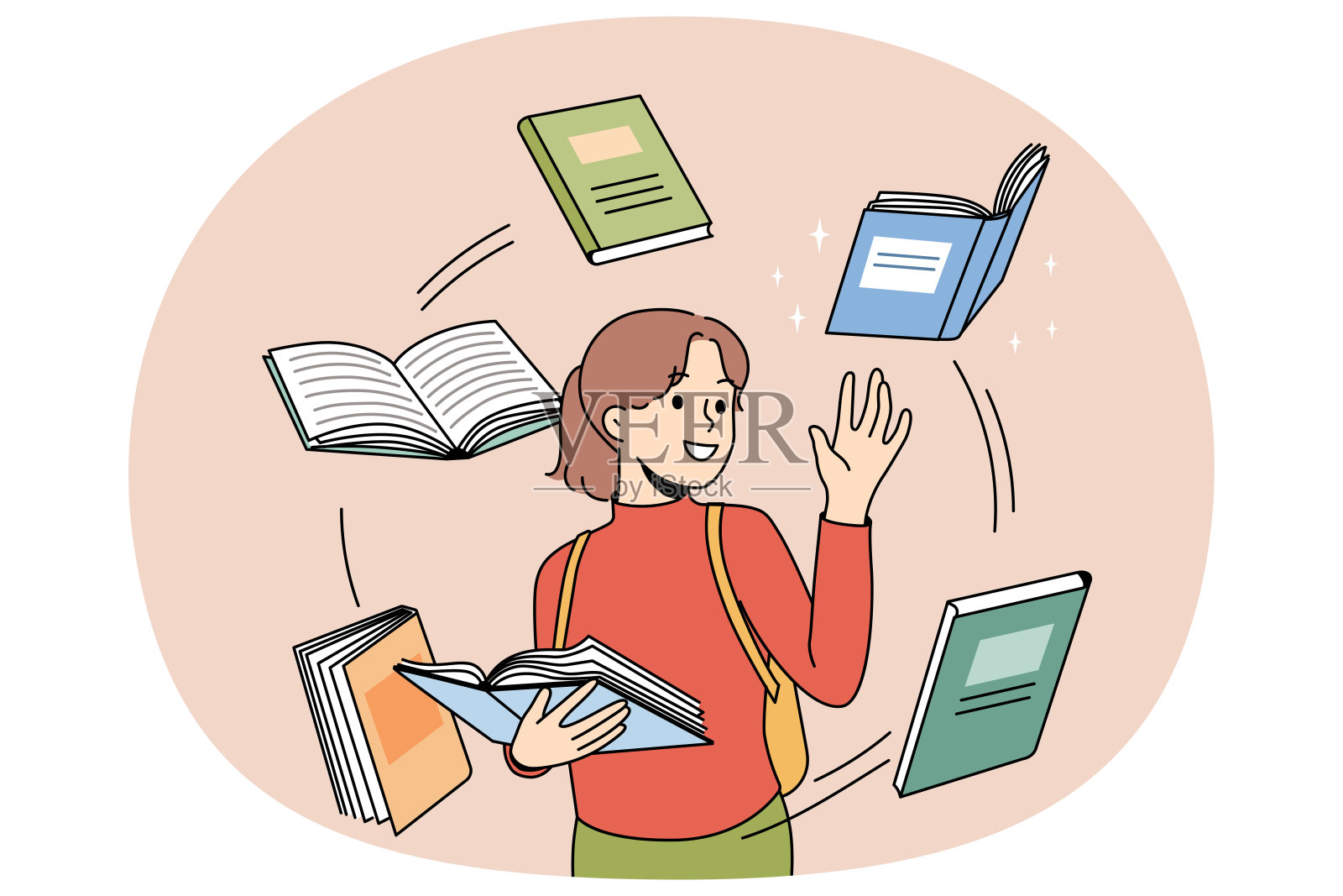 快乐女孩读书插画图片素材