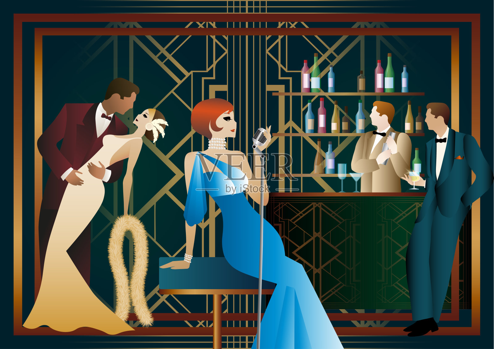 歌手。人们跳舞喝酒插画图片素材