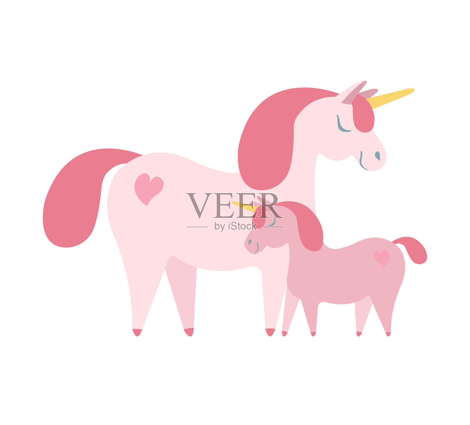 矢量平面手绘独角兽与孩子插画图片素材