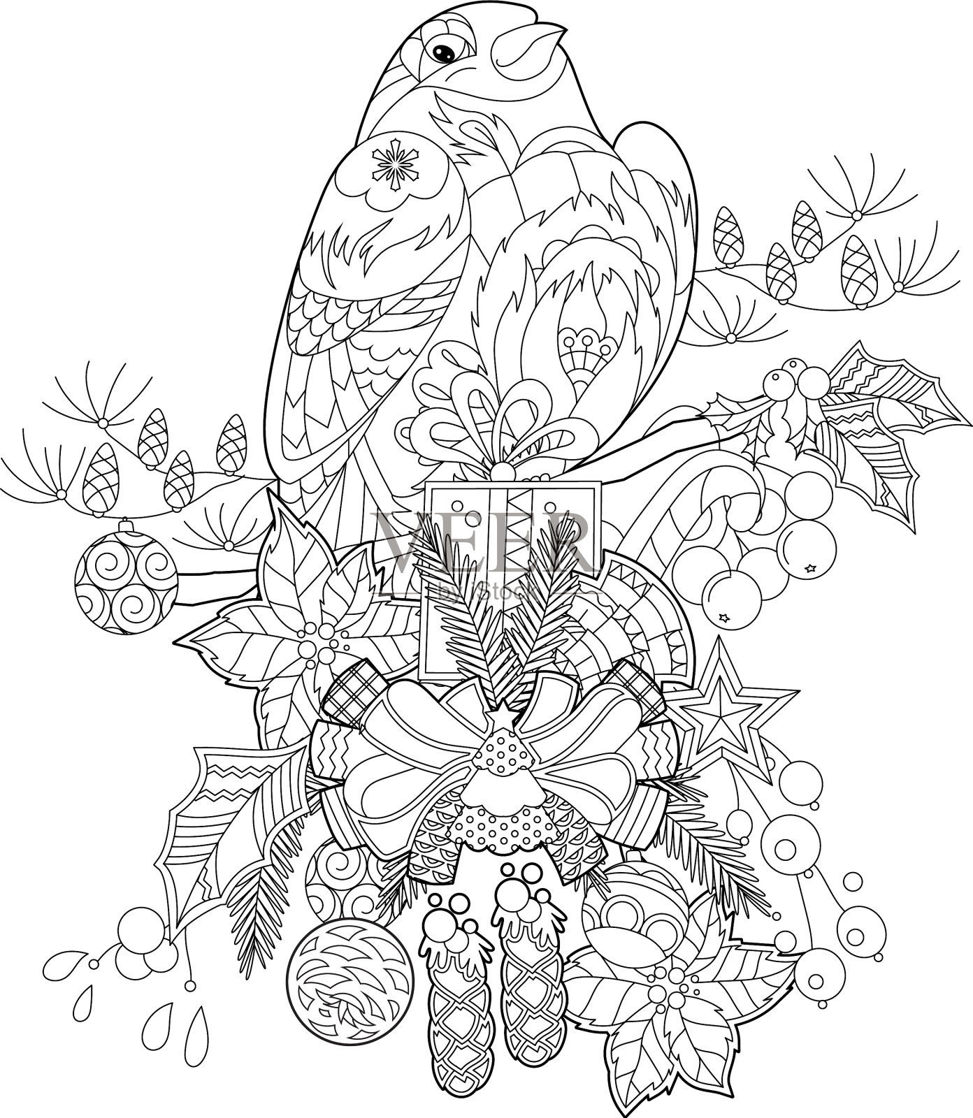 可爱的圣诞红雀寒假插画图片素材