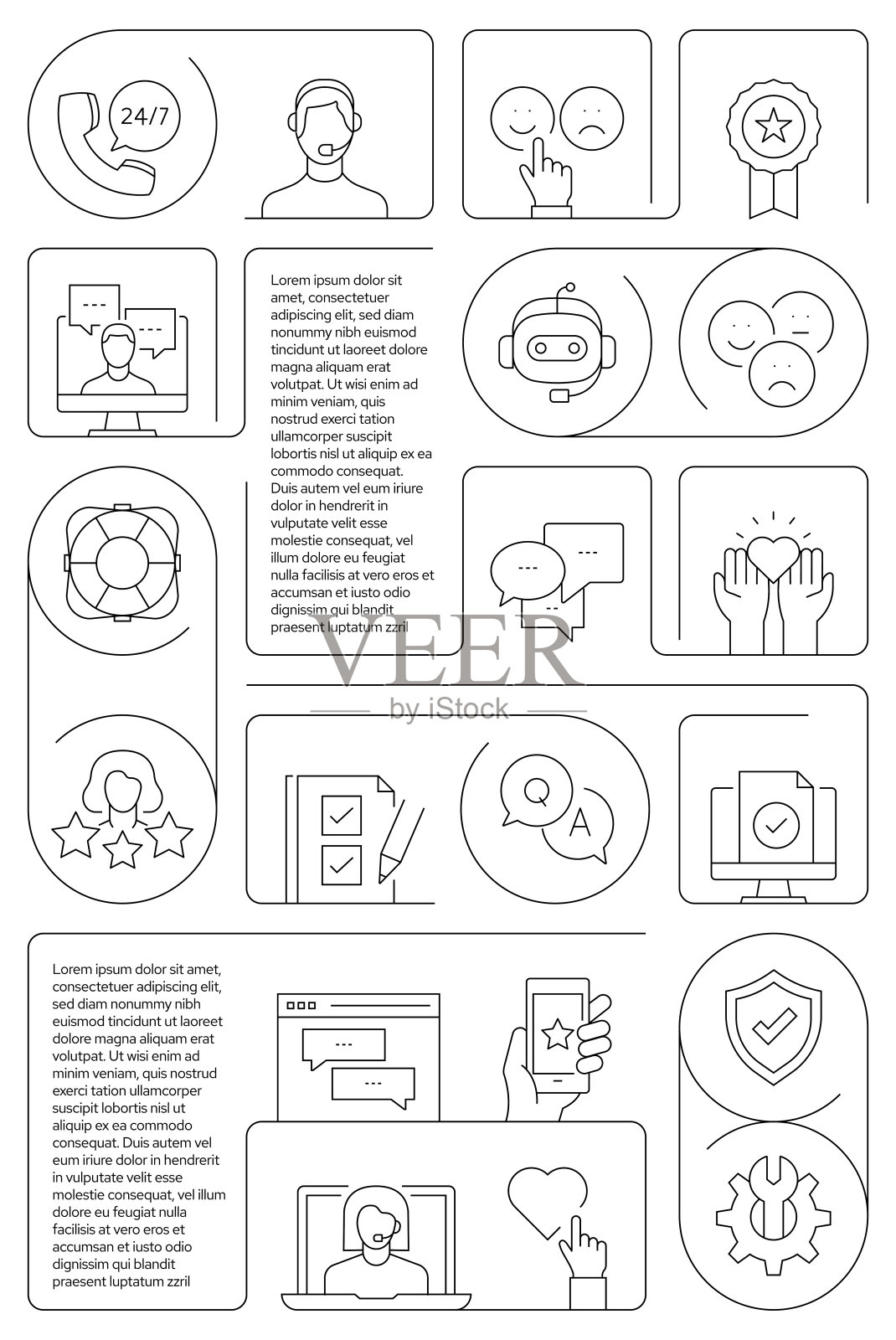 客户支持相关矢量横幅设计概念,现代线风格与图标插画图片素材
