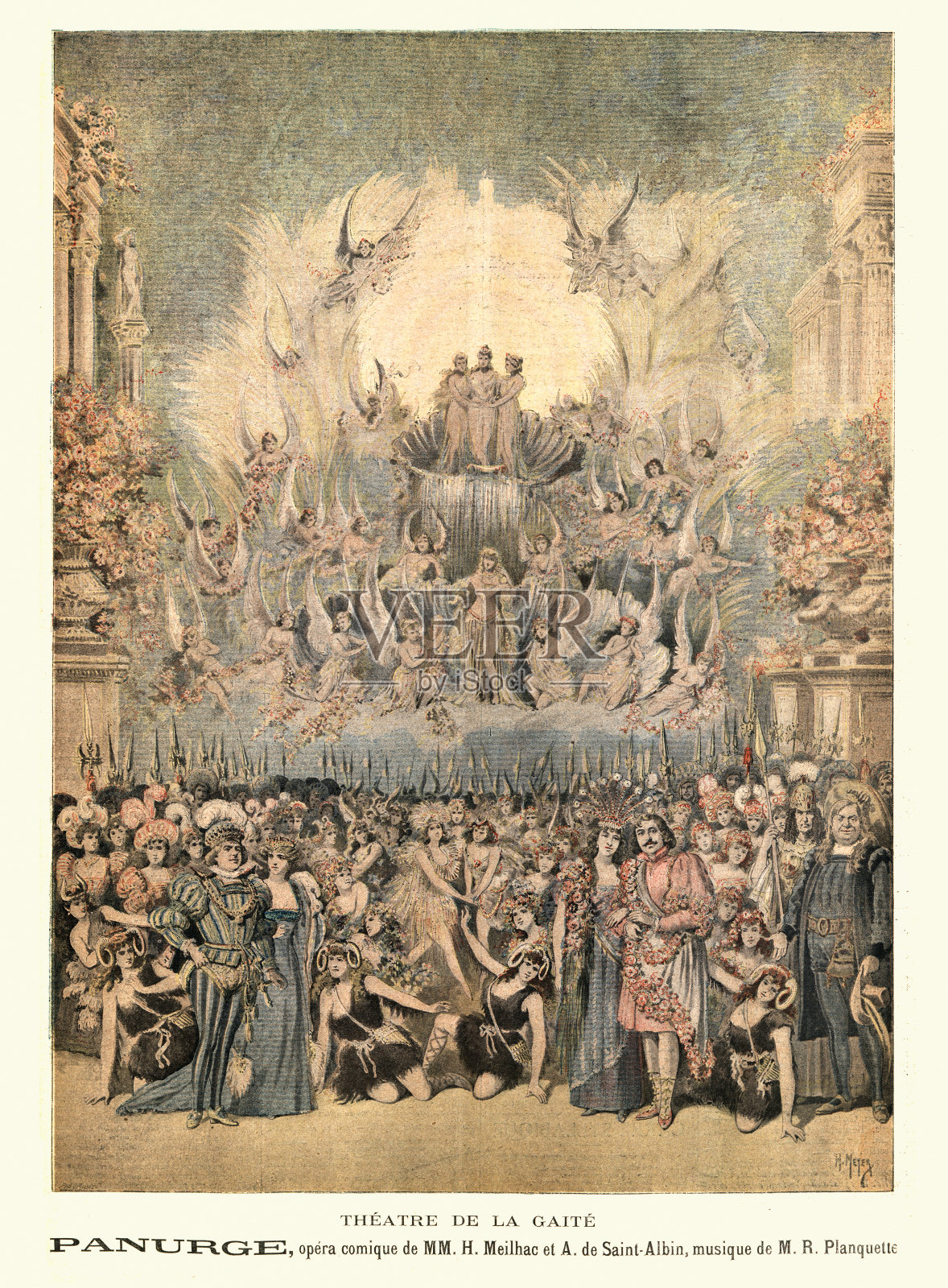 巴黎De La Gaite剧院的喜剧歌剧Panurge的演员。法国,1895年插画图片素材