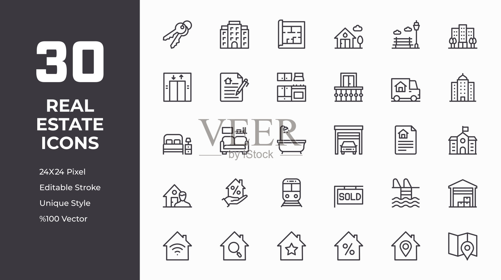 不动产线图标设置插画图片素材