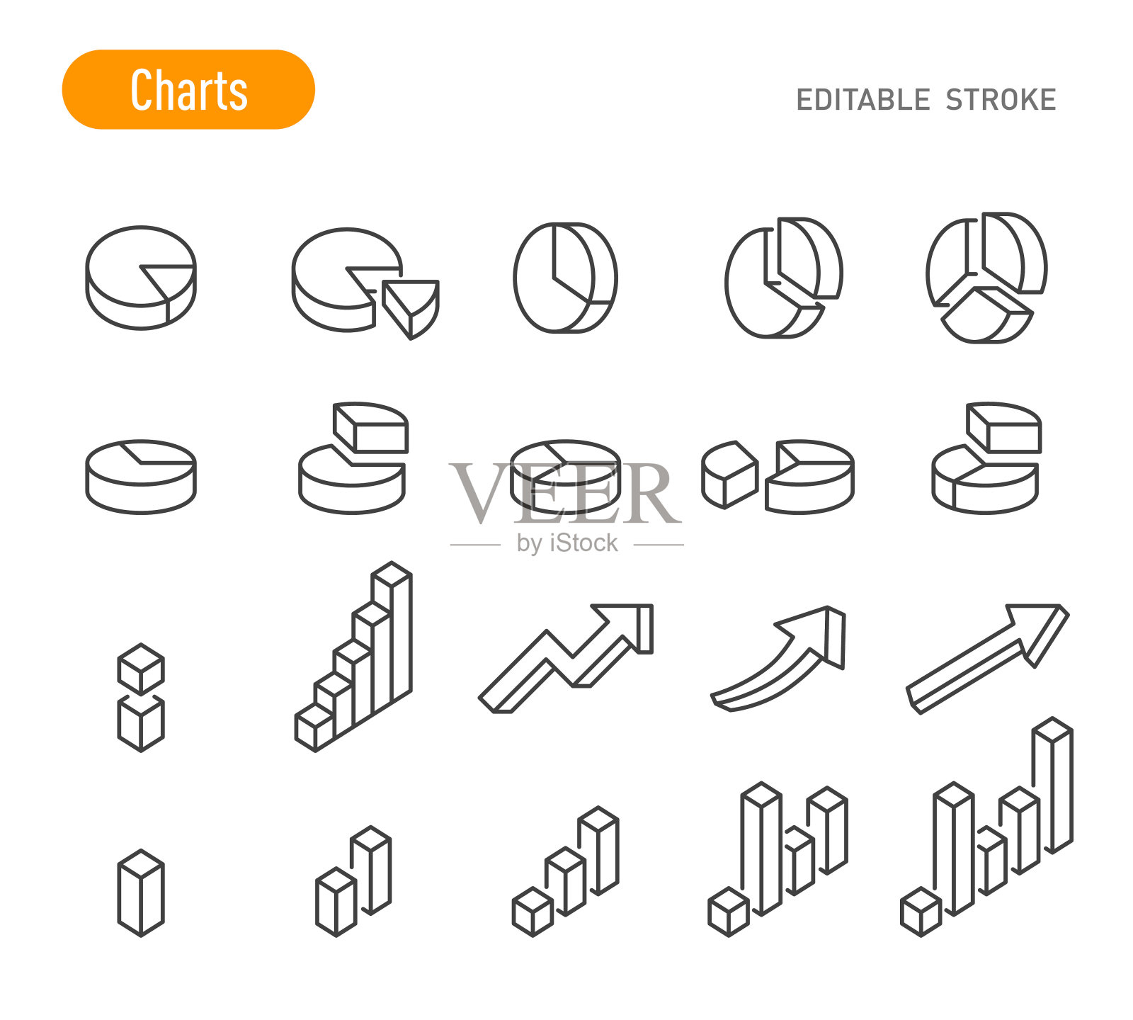 图表图标设置-线系列-可编辑的笔画股票插图插画图片素材