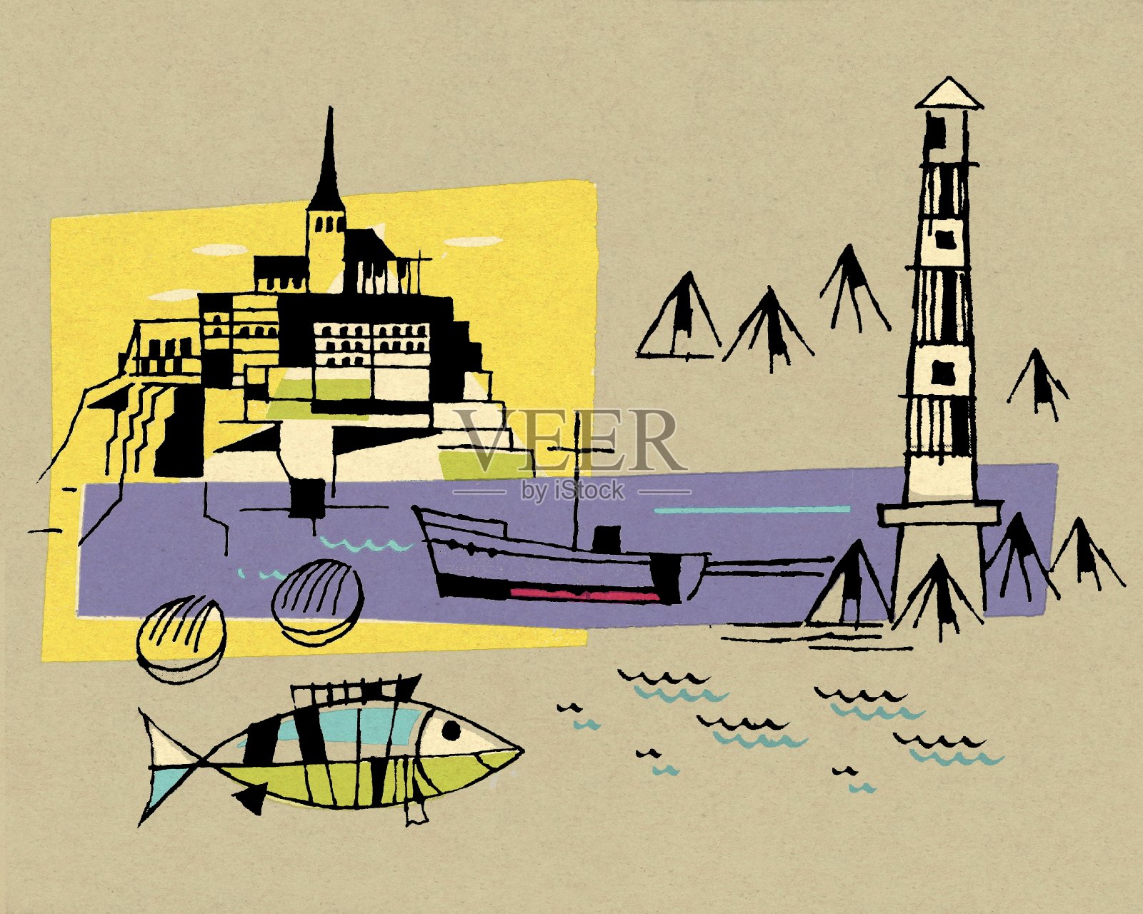 沿海景观插画图片素材