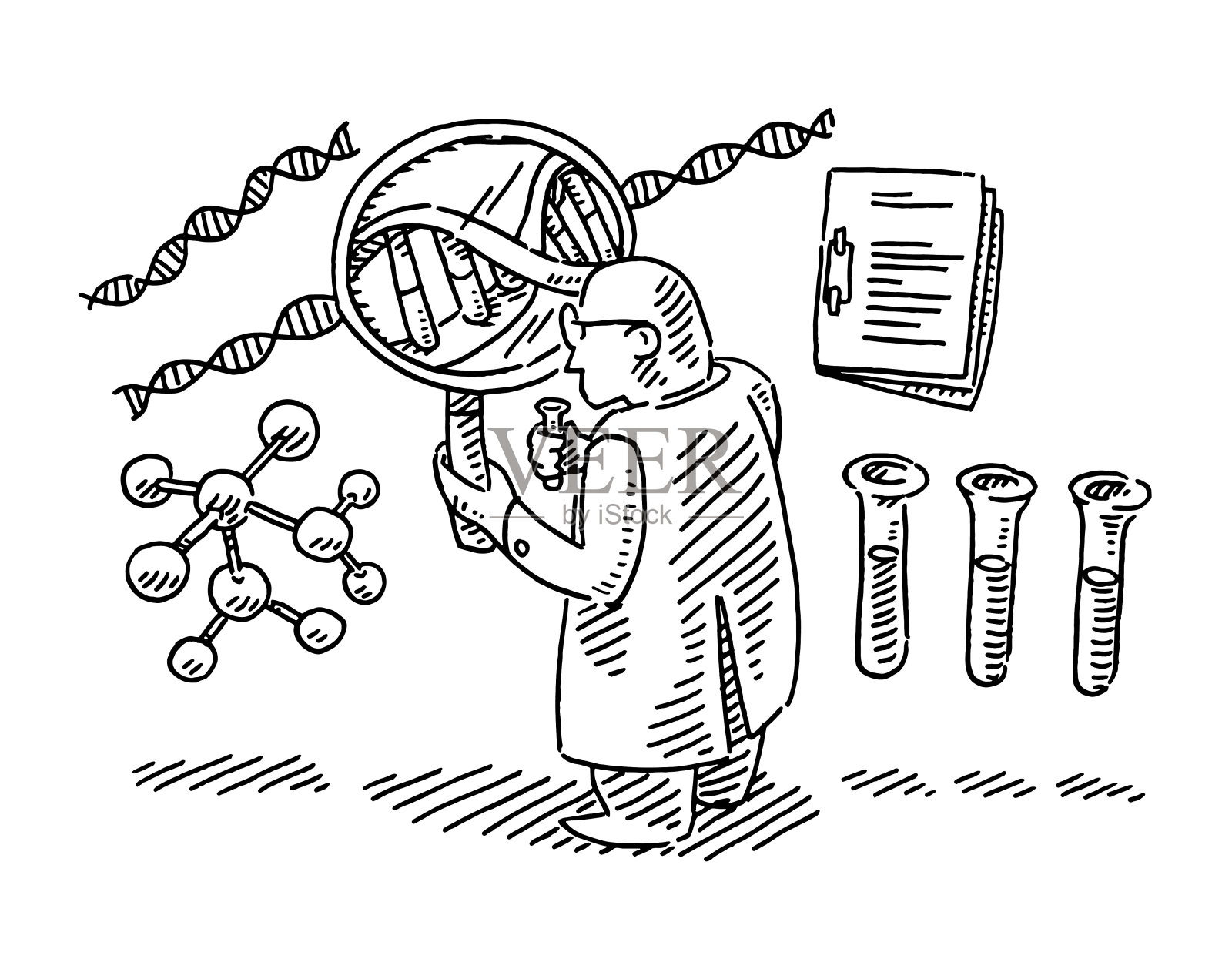 科学家符号DNA分子研究绘图插画图片素材