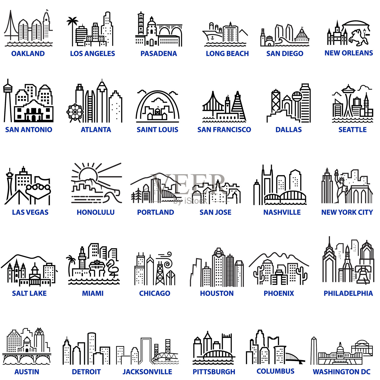 厚实风格的美国城市景观插画图片素材