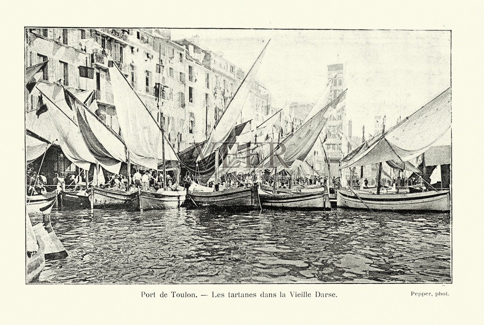 土伦港,法国,19世纪旧达尔斯的格子插画图片素材