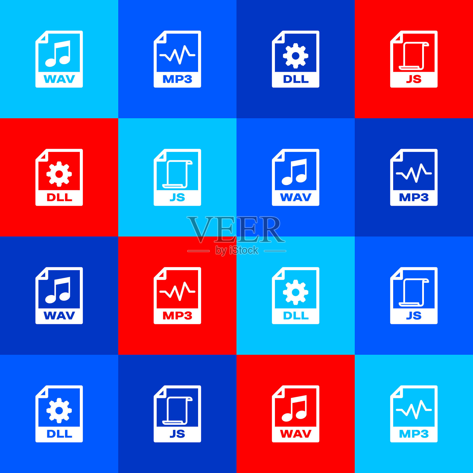 设置WAV文件的文档,MP3, DLL和JS图标。向量图标素材