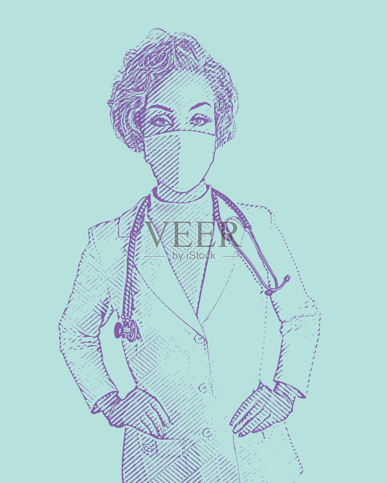 女医生戴外科口罩插画图片素材