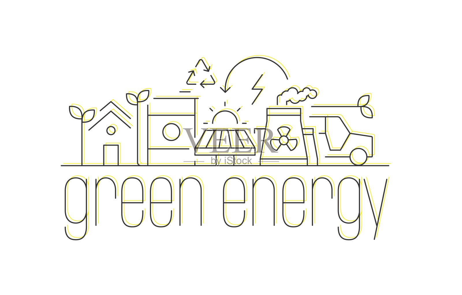 绿色能源线图标设计插画图片素材