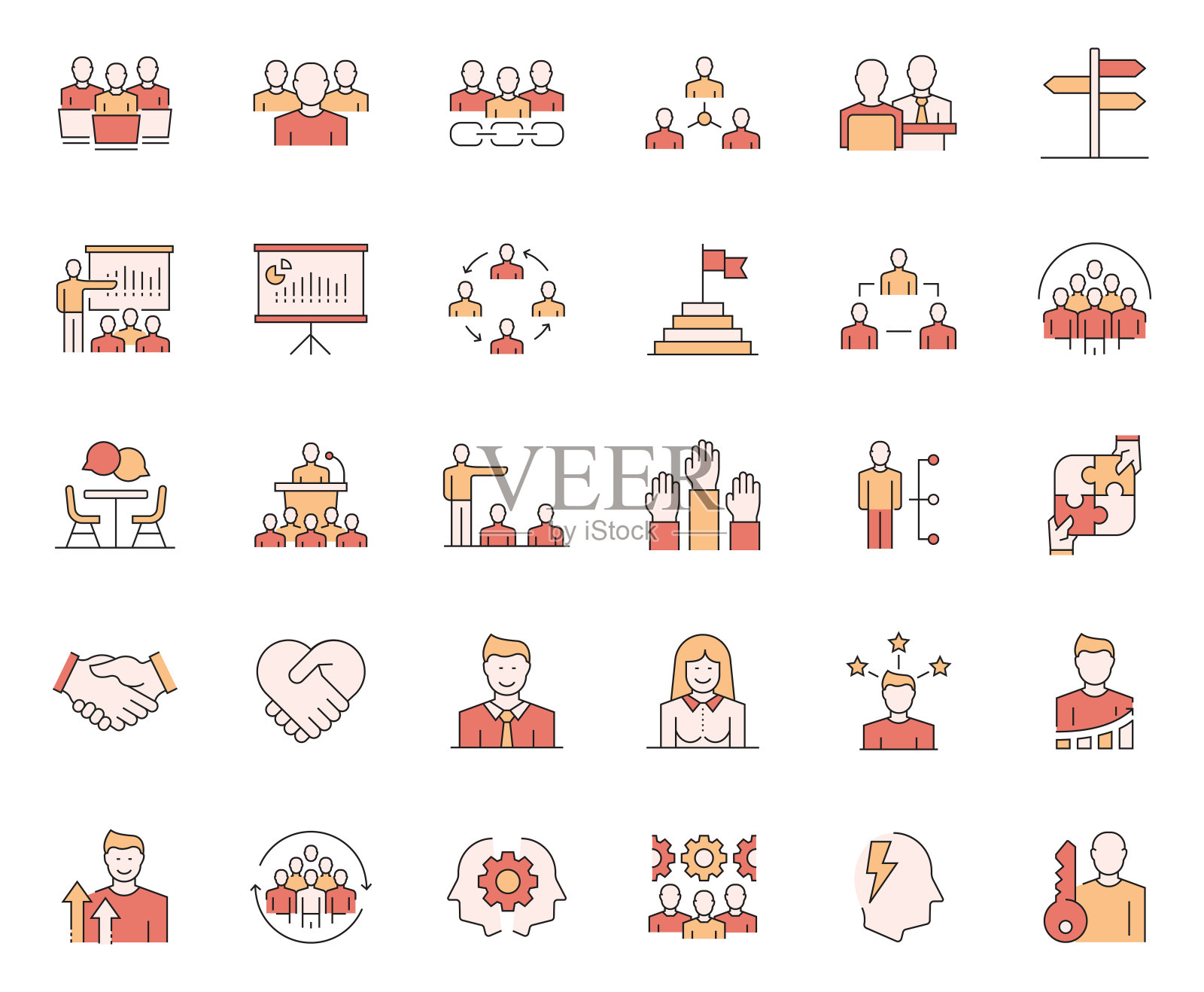 与业务人员相关的矢量线图标的简单集合。大纲符号集合图标素材