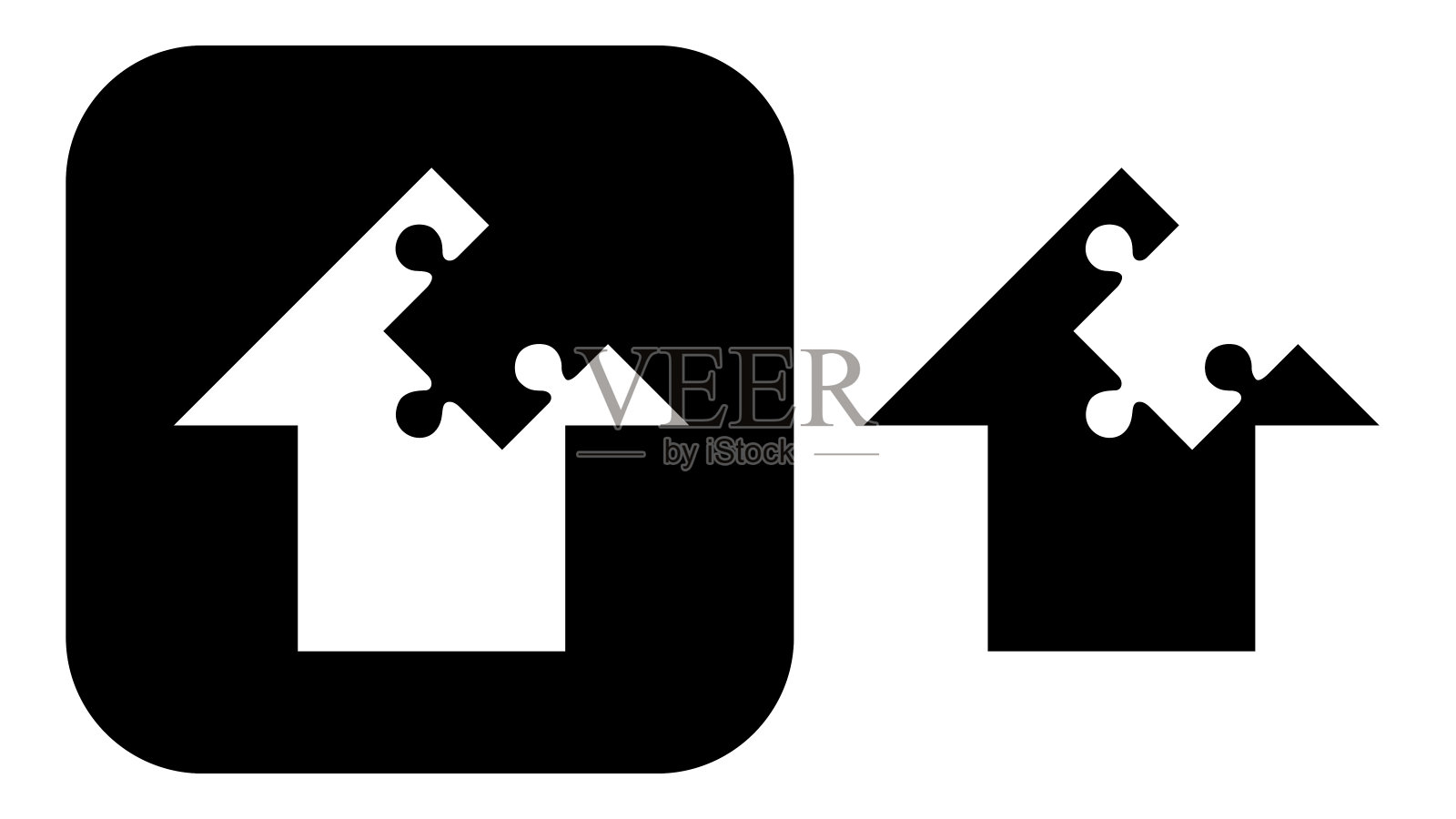 黑白箭头拼图图标插画图片素材