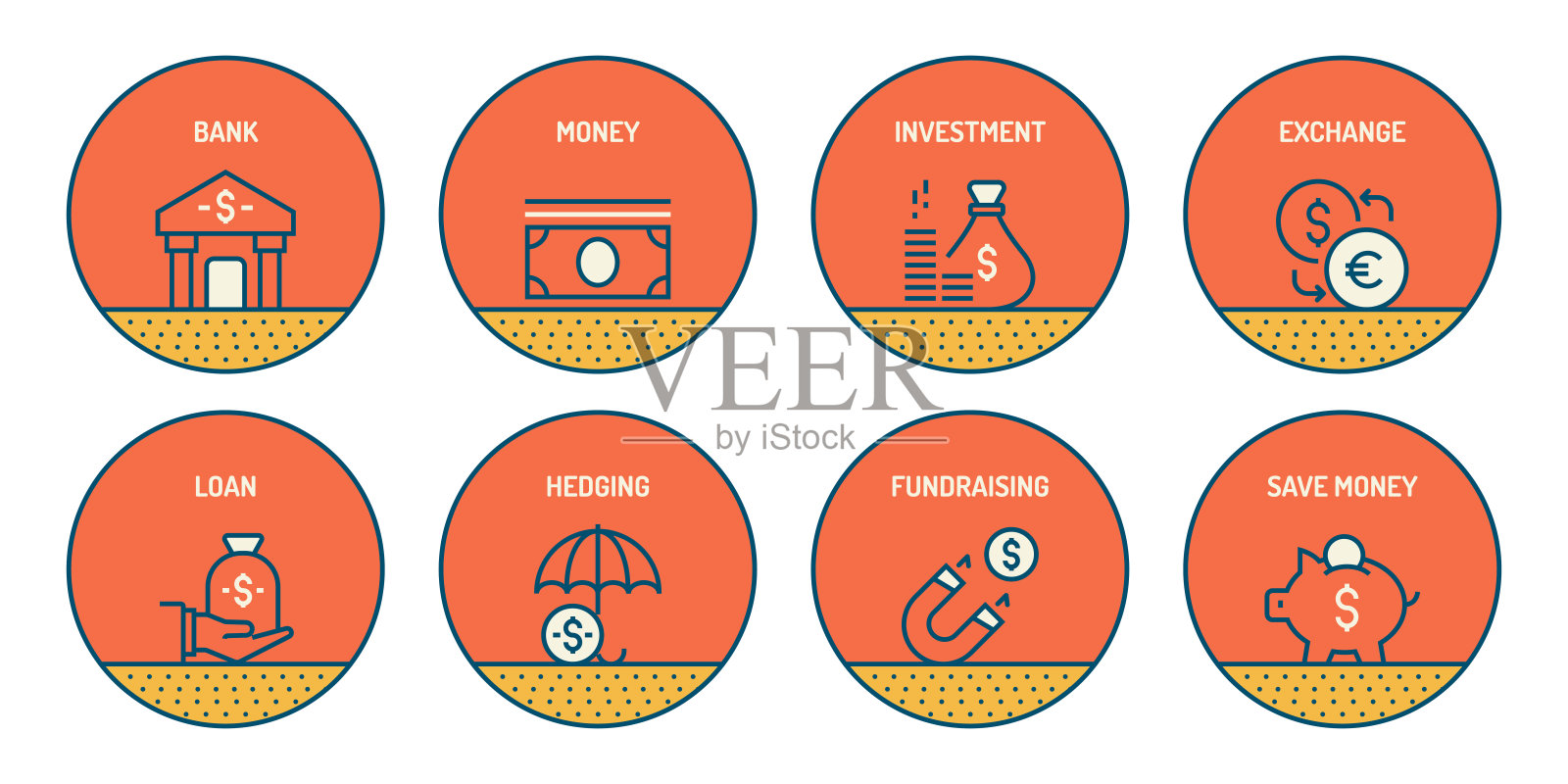 金钱和金融相关的线图标的设置。简单的轮廓图标。插画图片素材