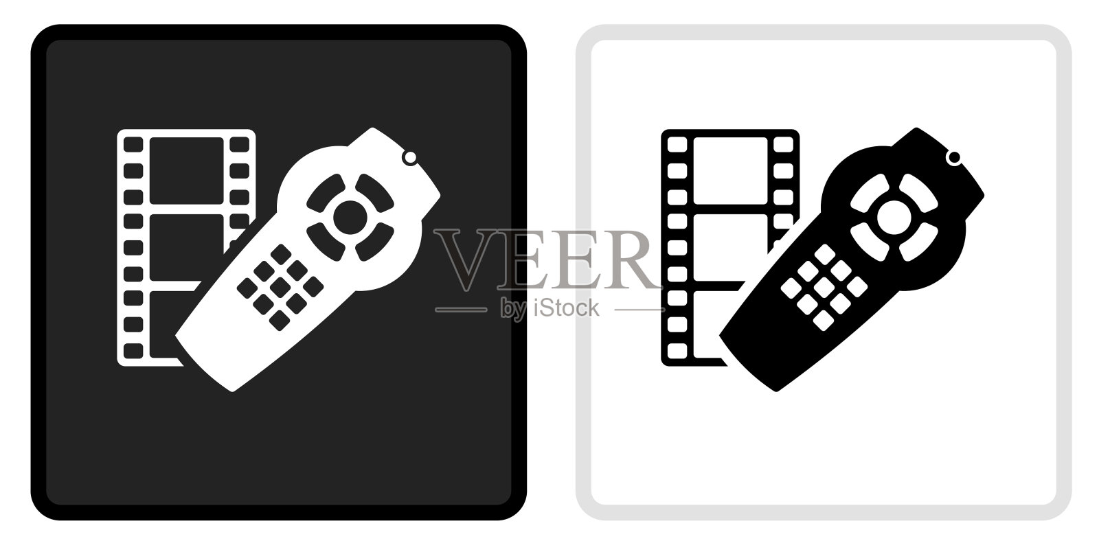 电影和远程图标上的黑色按钮与白色翻转插画图片素材