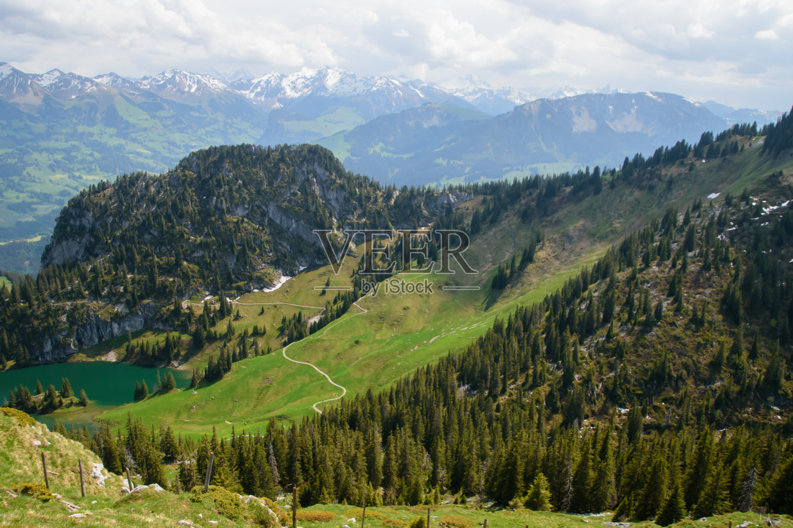 美丽的瑞士高山景观和高山湖泊照片摄影图片