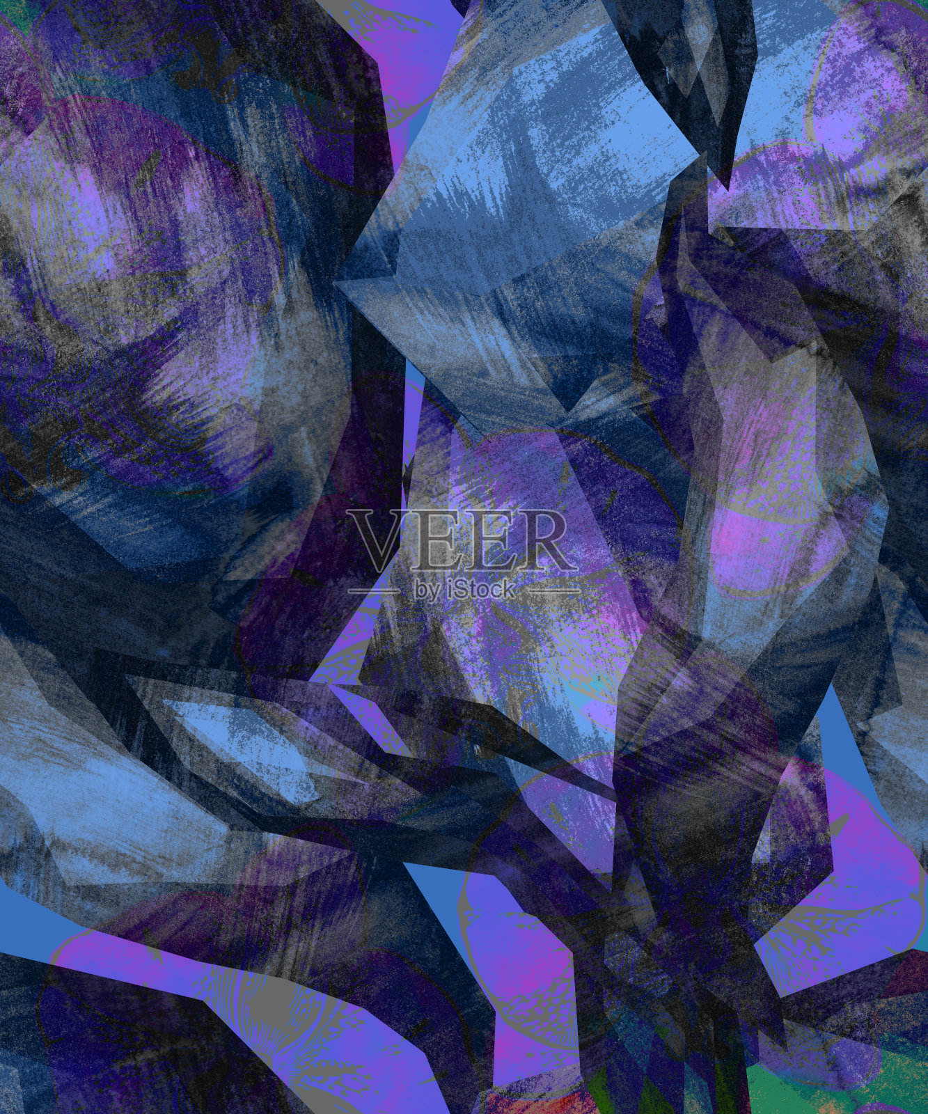 水彩抽象无缝深蓝色背景的当代艺术。插画图片素材