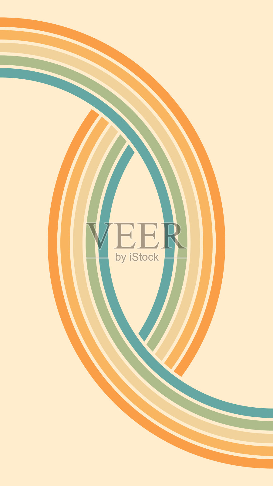 抽象背景彩虹groovy波浪线设计在20世纪70年代的嬉皮士复古风格。矢量图案准备用于布料,纺织品,包裹和其他。插画图片素材