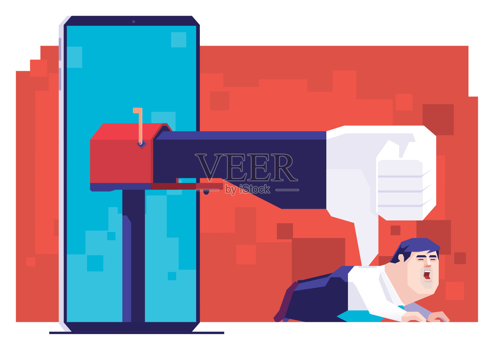 商人在智能手机上被邮箱点赞插画图片素材