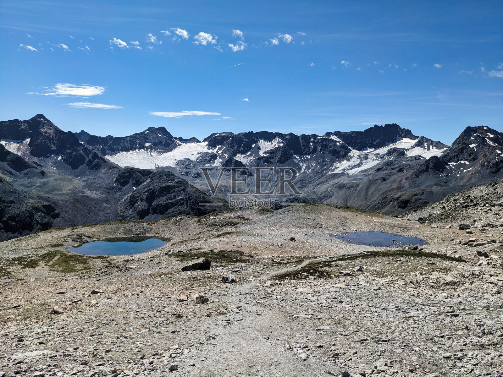 美丽的山全景,看到皮兹格里亚列奇和皮兹瓦德雷特与冰川。Zernez瑞士。高质量照片照片摄影图片