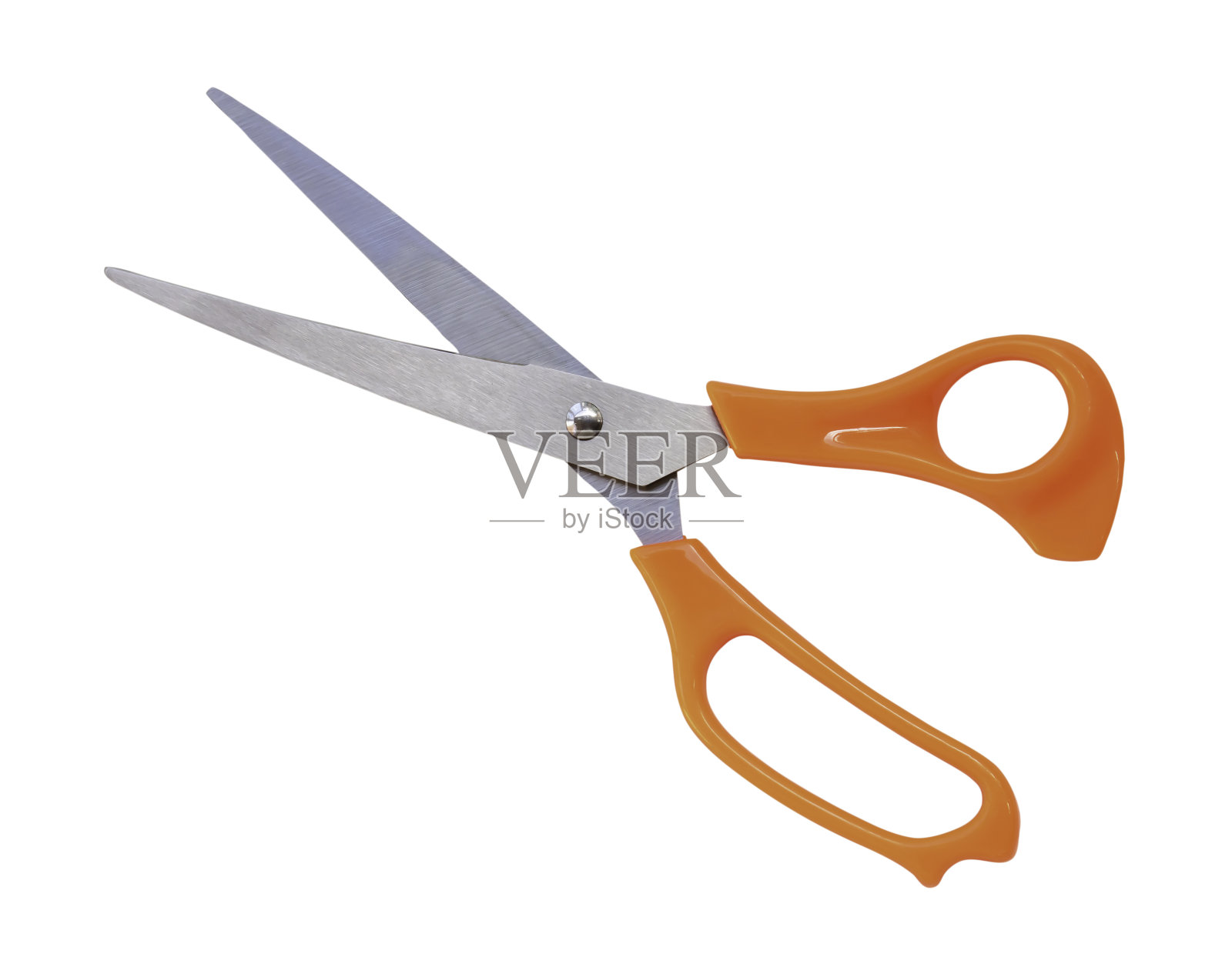 多用途剪刀与橙色手柄隔离在白色背景与剪切路径。照片摄影图片