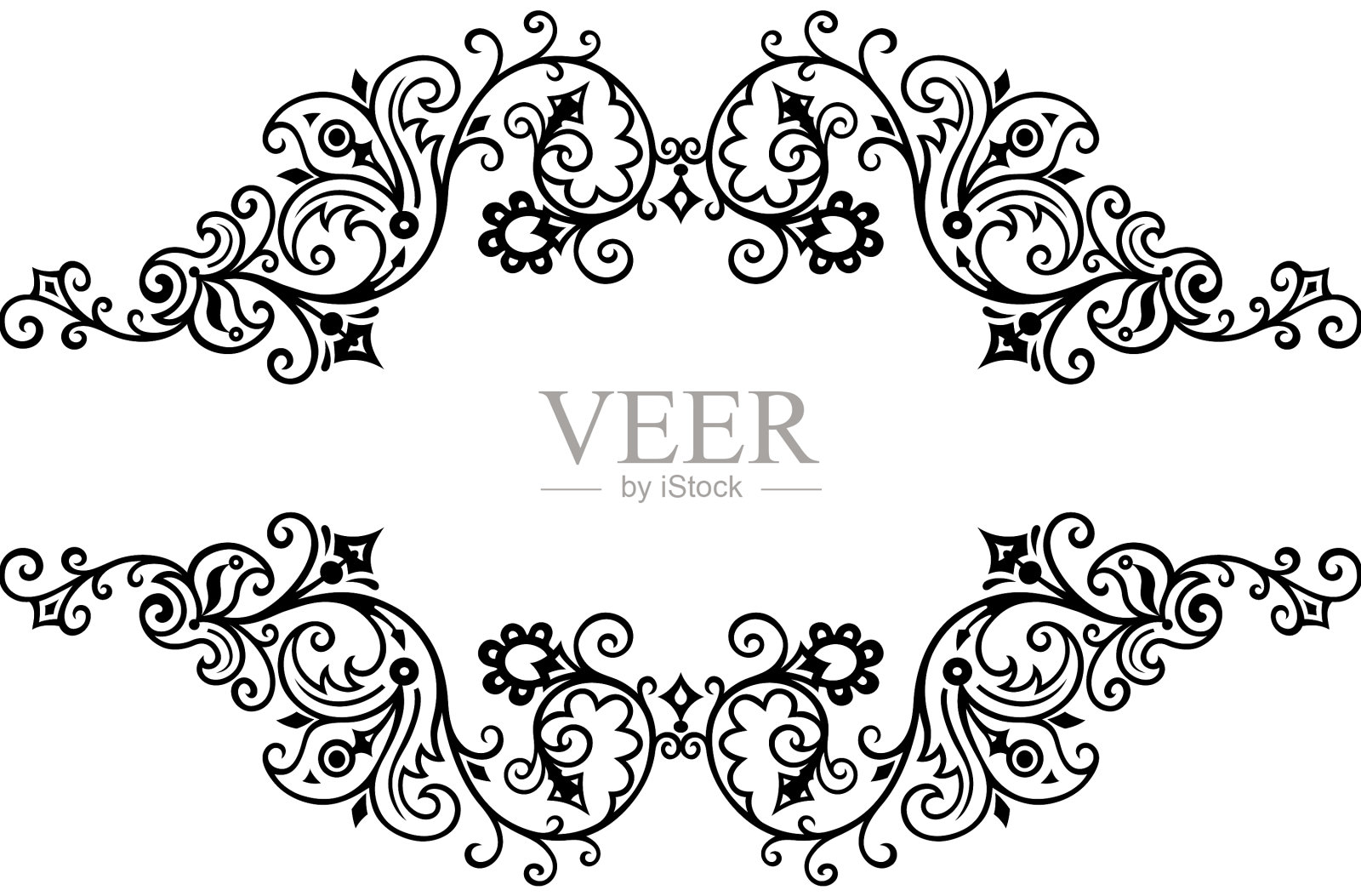 花卉手工绘制的复古边界插画图片素材