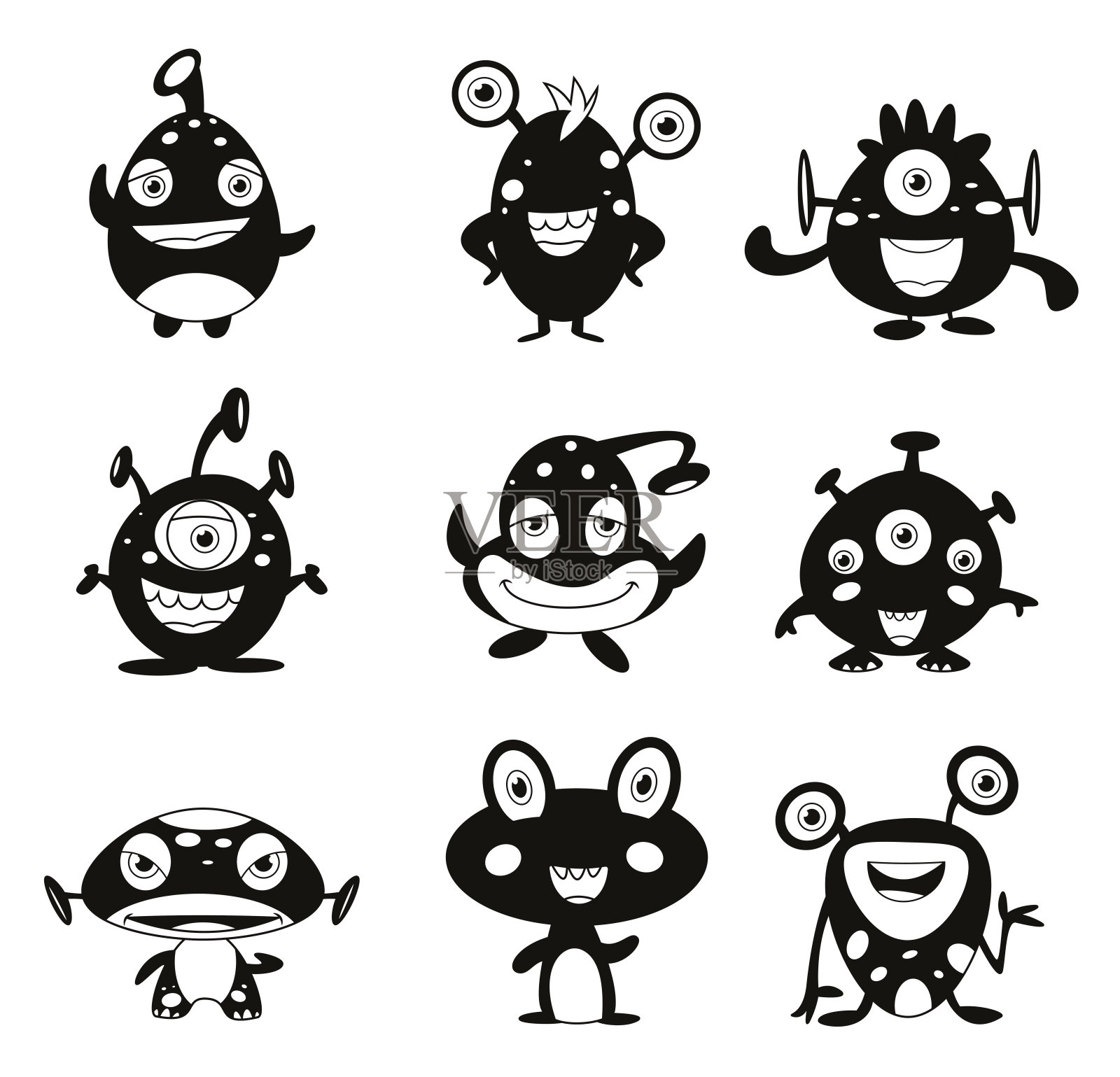 可爱的外星人和怪物插画图片素材