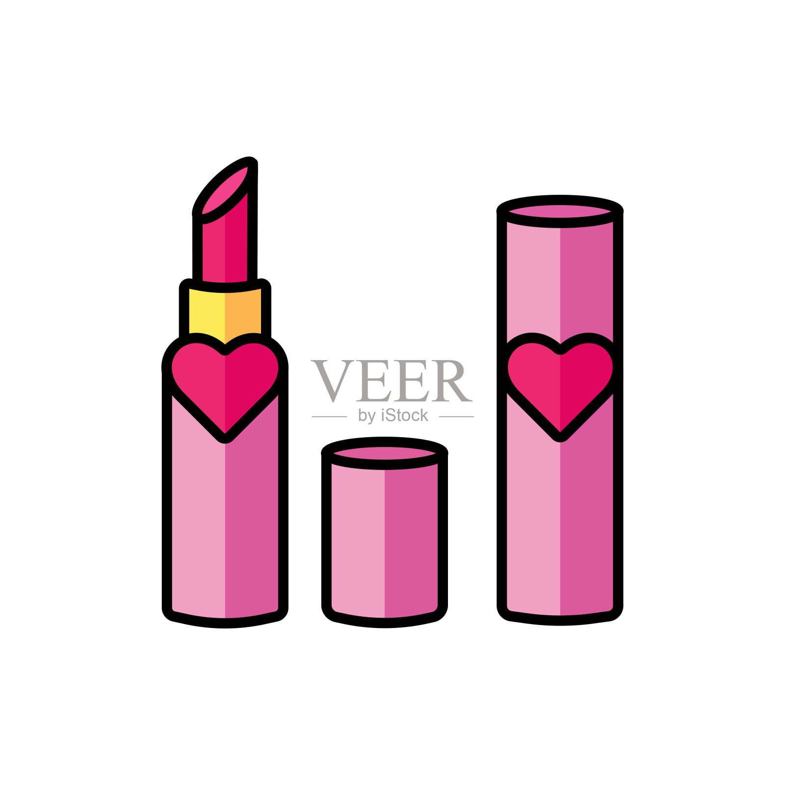 性感的粉色口红模型。装饰化妆品迷人的嘴唇。化妆唇彩在一个棒。插画图片素材