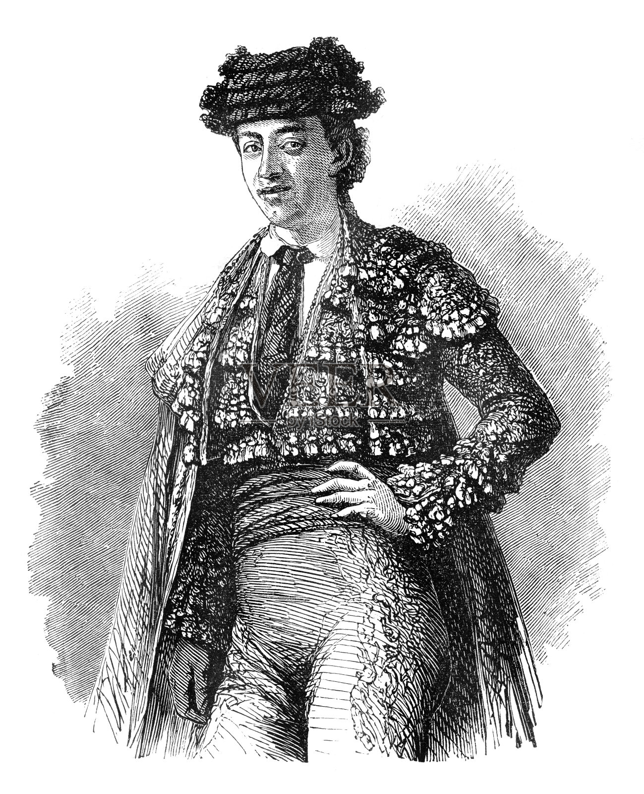 1853年,身着制服的斗牛士插画图片素材