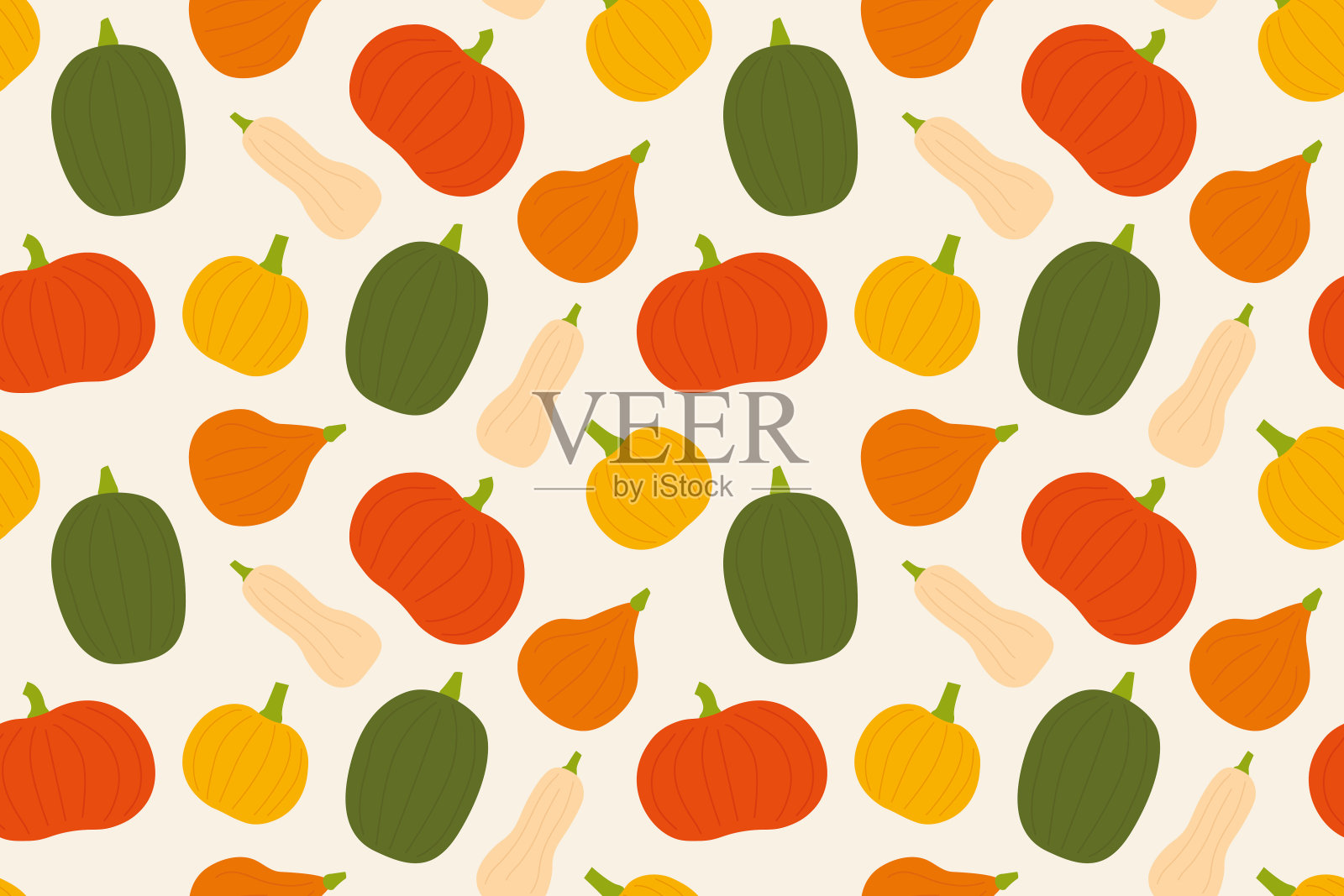 秋天无缝图案与五颜六色的南瓜插画图片素材