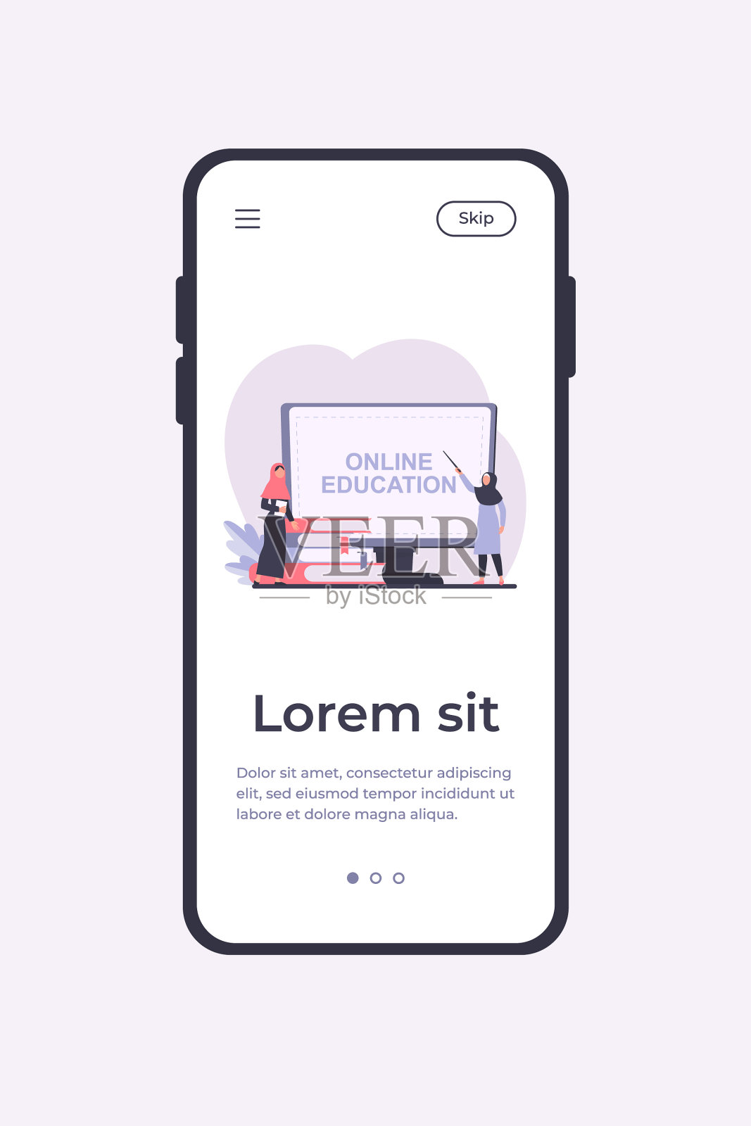 小阿拉伯女人通过电脑学习插画图片素材