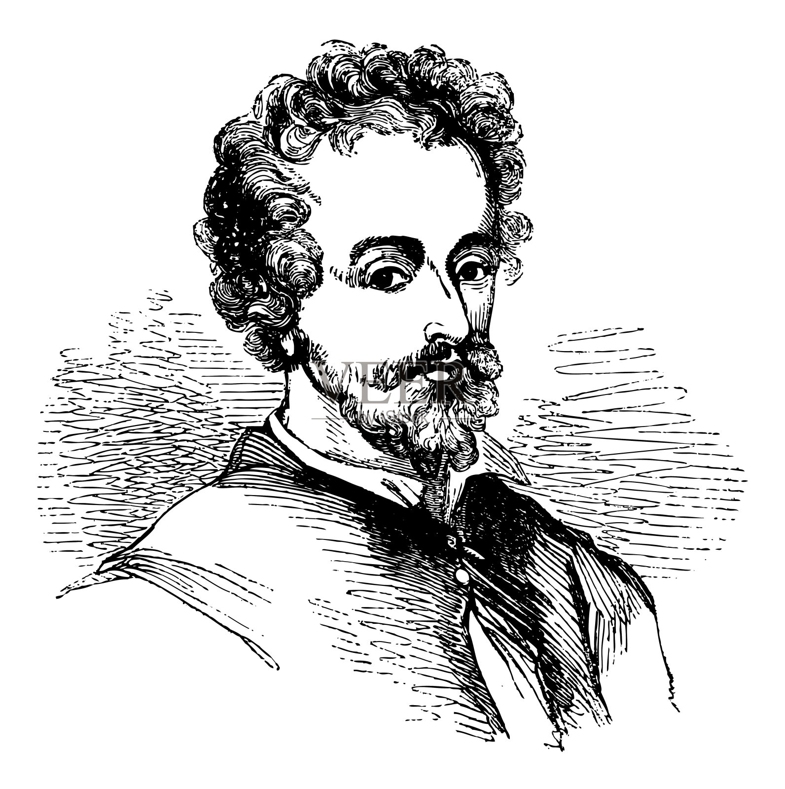 约翰·弗莱彻(1579-1625)-英国剧作家-复古雕刻插图插画图片素材