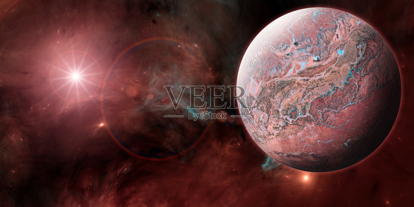 未探索星系的行星和系外行星。科幻小说照片摄影图片