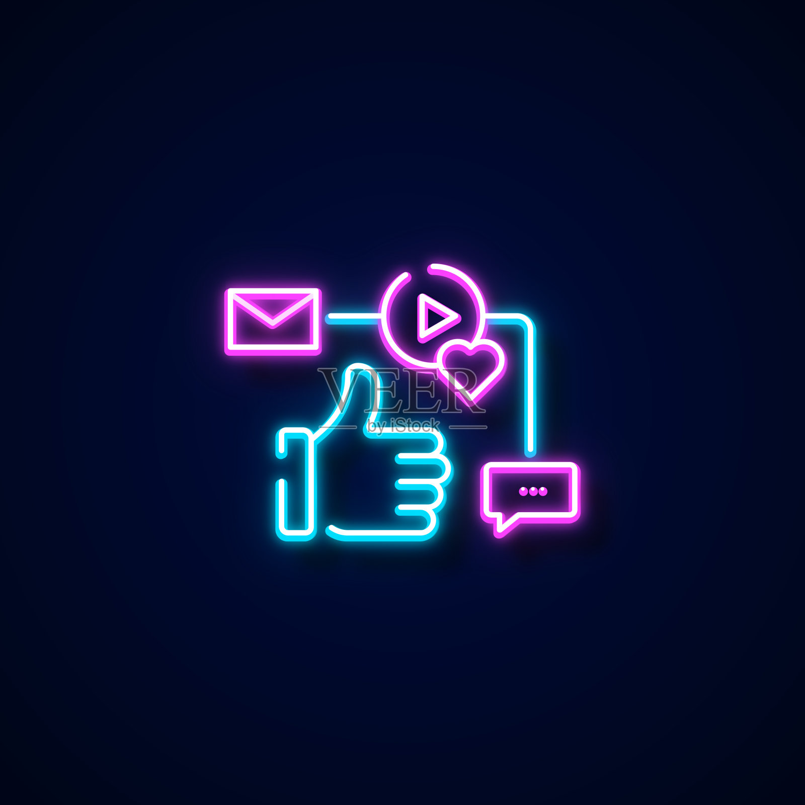 社交媒体图标霓虹风格,设计元素图标素材