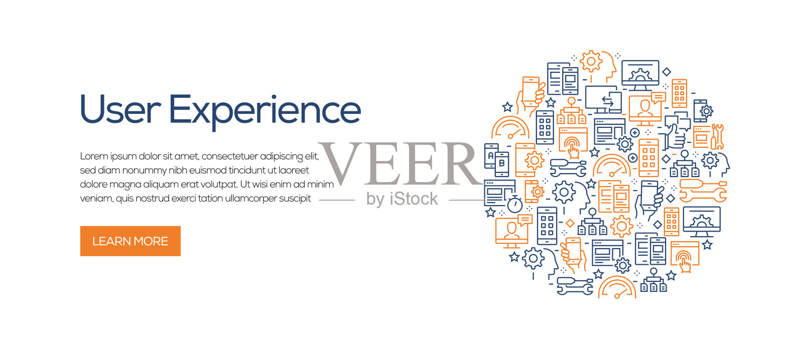 用户体验横幅模板与线图标。现代矢量插图广告,标题,网站。插画图片素材