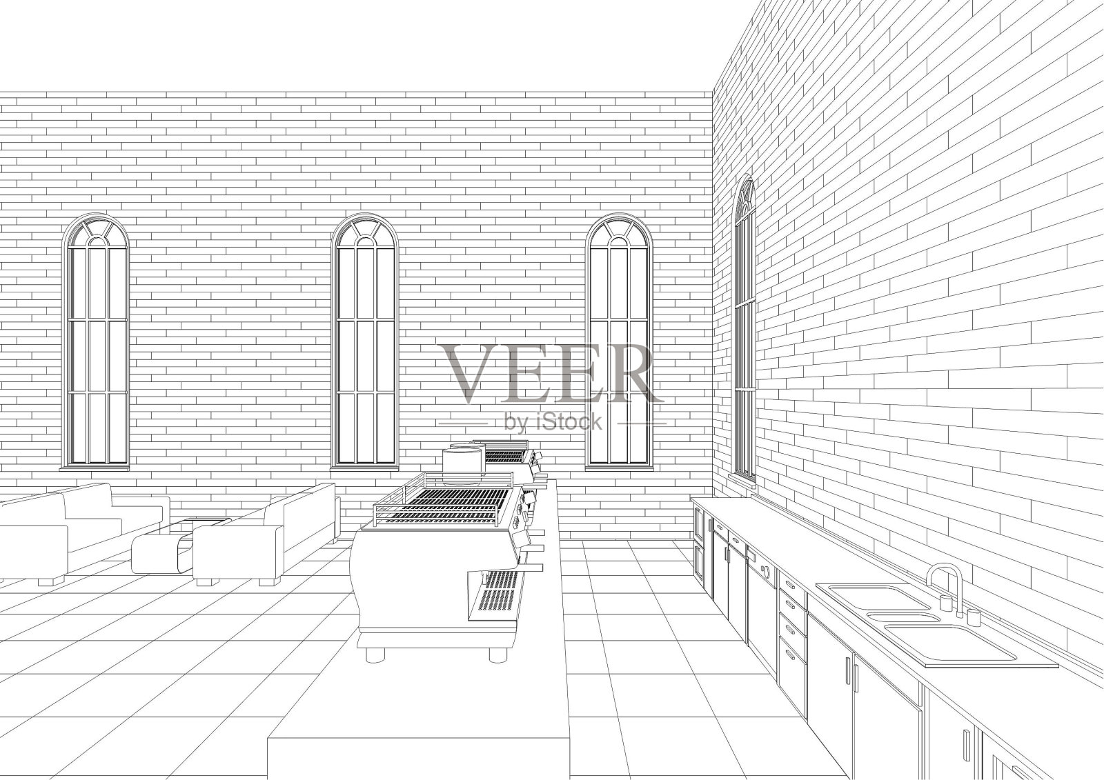 咖啡店的3D插图照片摄影图片