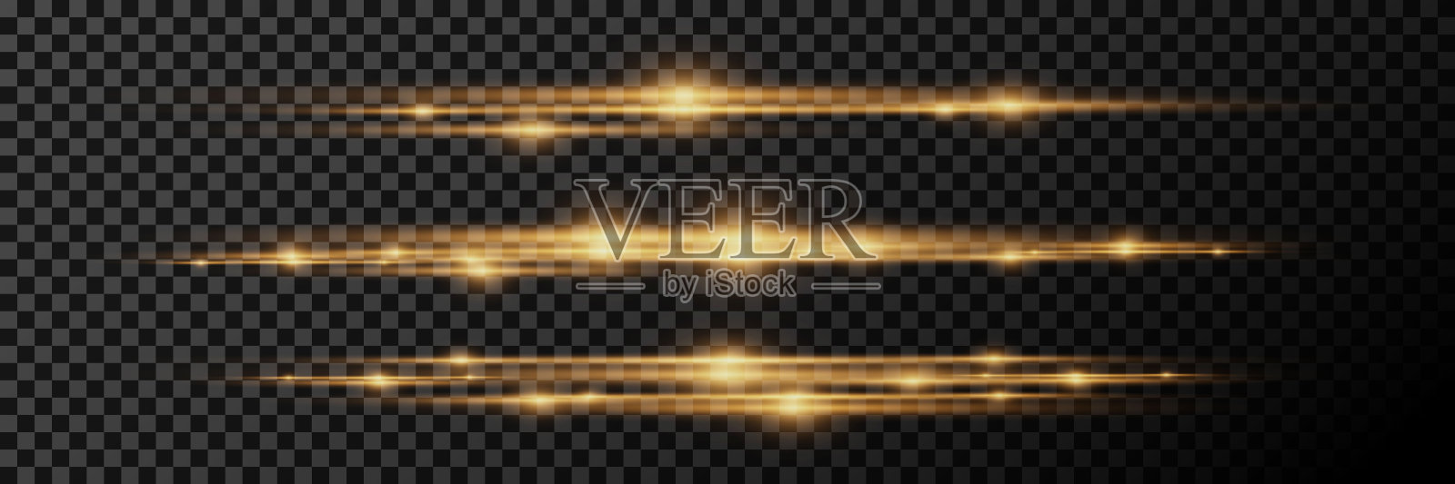 霓虹灯效果,神奇的光芒。激光束,金色的眩光线。插画图片素材