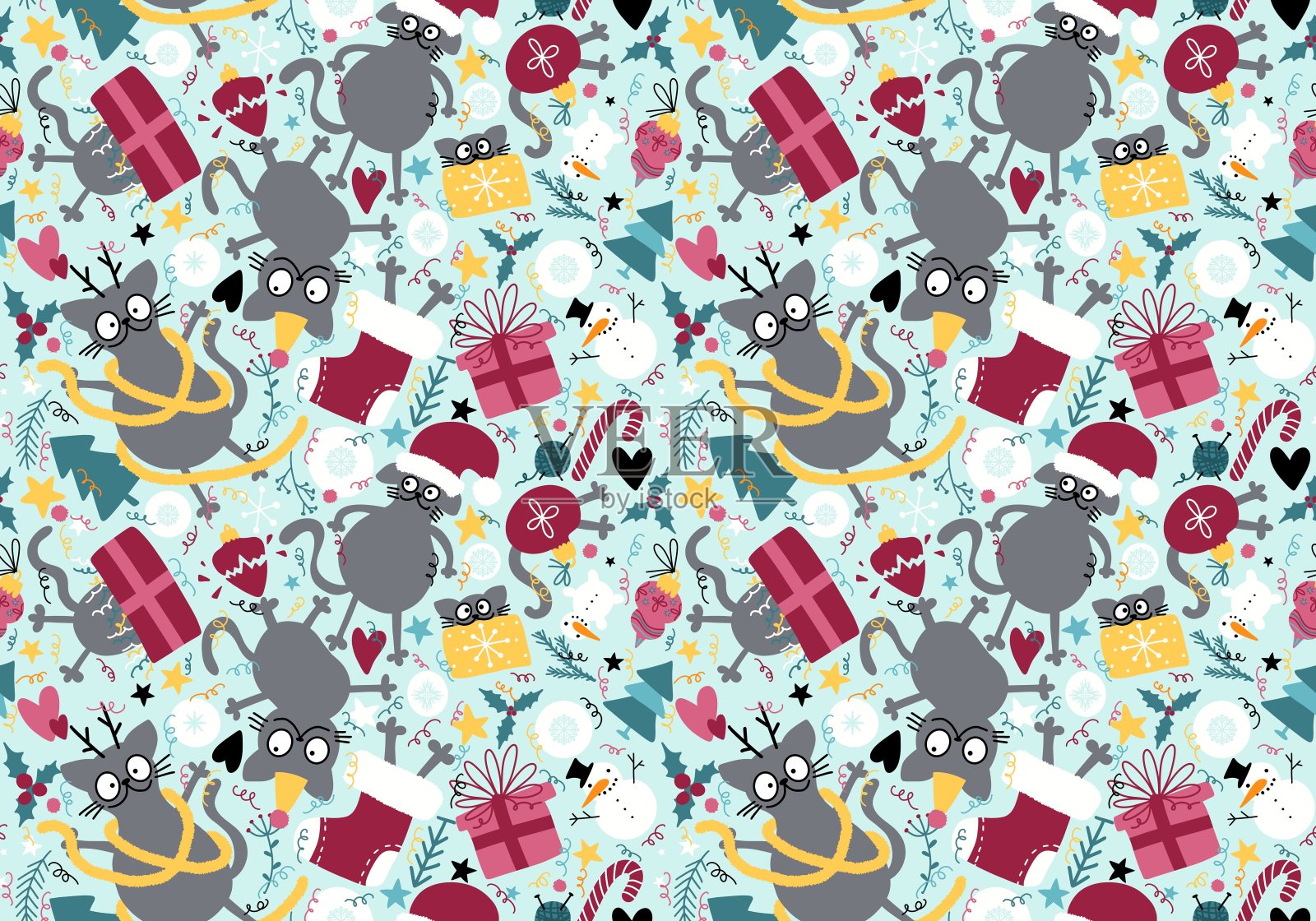 冬季圣诞无缝图案包装纸插画图片素材