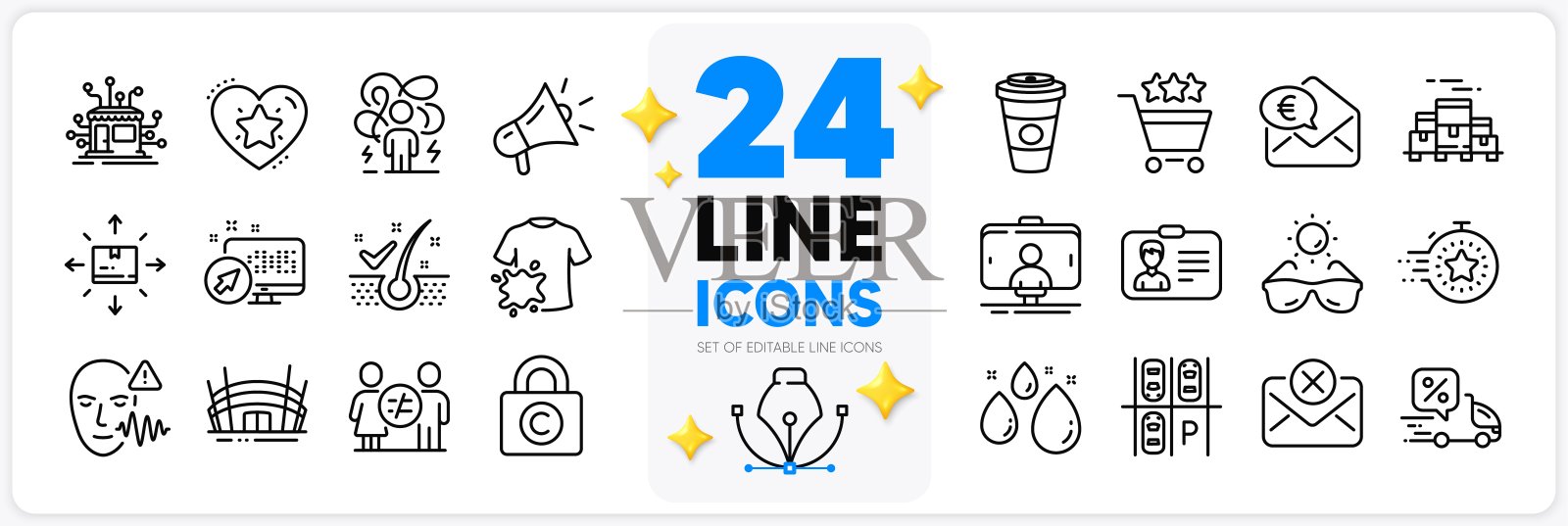 图标集外卖咖啡,脏t恤和盒子托盘线图标。用于web应用程序。矢量图标素材