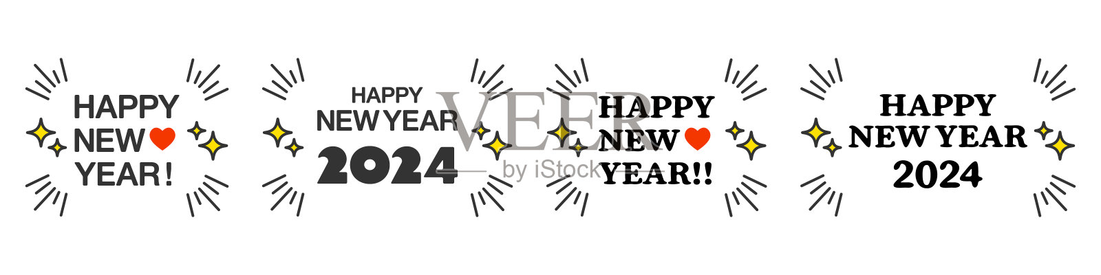 英文新年贺词,2024年贺岁卡片材质矢量插图插画图片素材