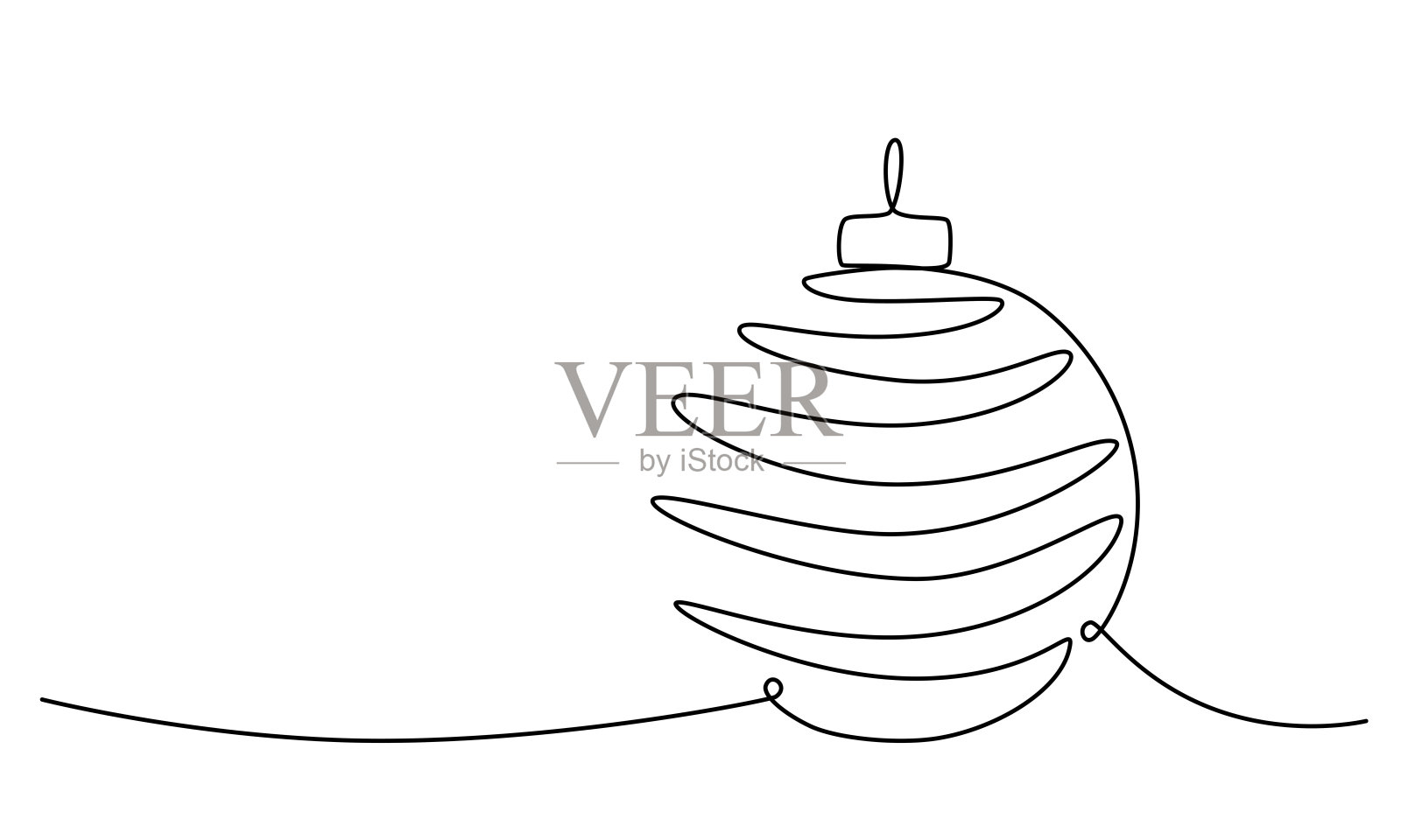 圣诞球延续单线手绘草图。插画图片素材