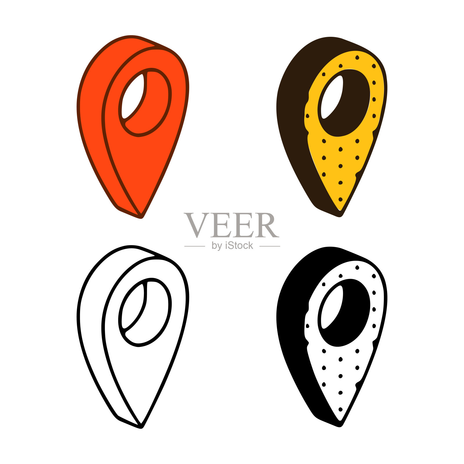 一组位置别针在不同的风格隔离在白色背景插画图片素材