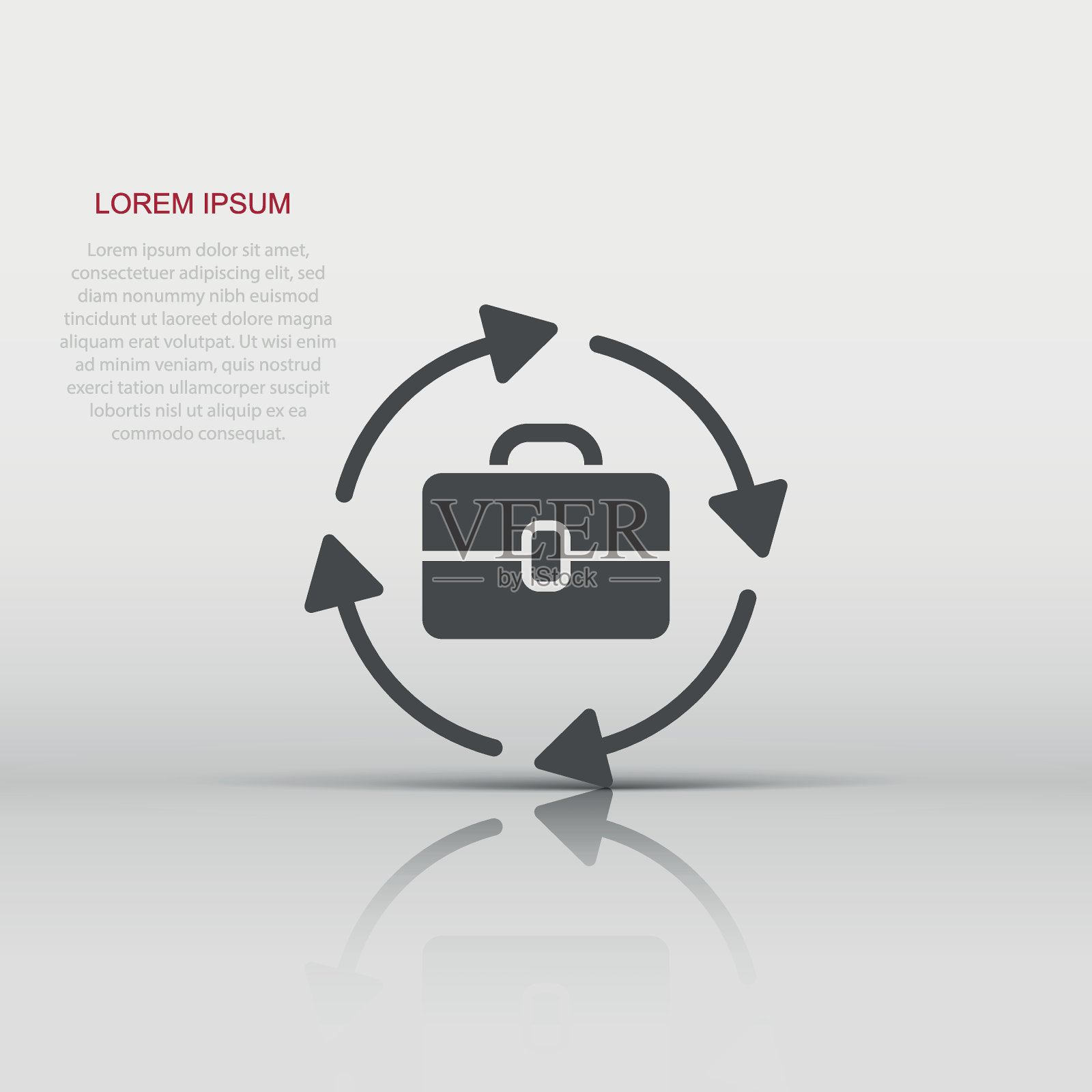 公文包与箭头图标在平面风格。商人袋矢量插图在白色孤立的背景。投资组合业务概念。插画图片素材