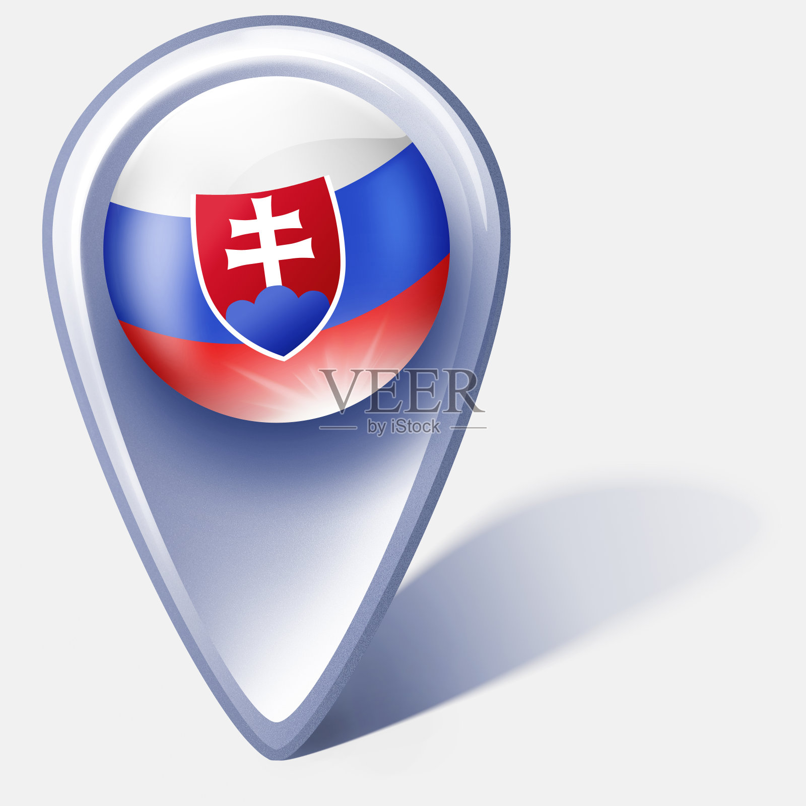 斯洛伐克按钮地图指针与斯洛伐克国旗隔离在白色插画图片素材