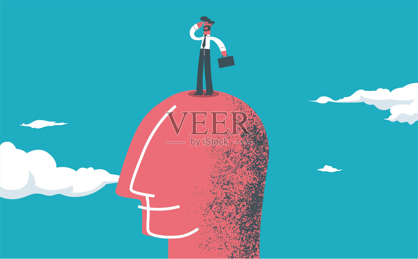 站在巨人头上的人插画图片素材