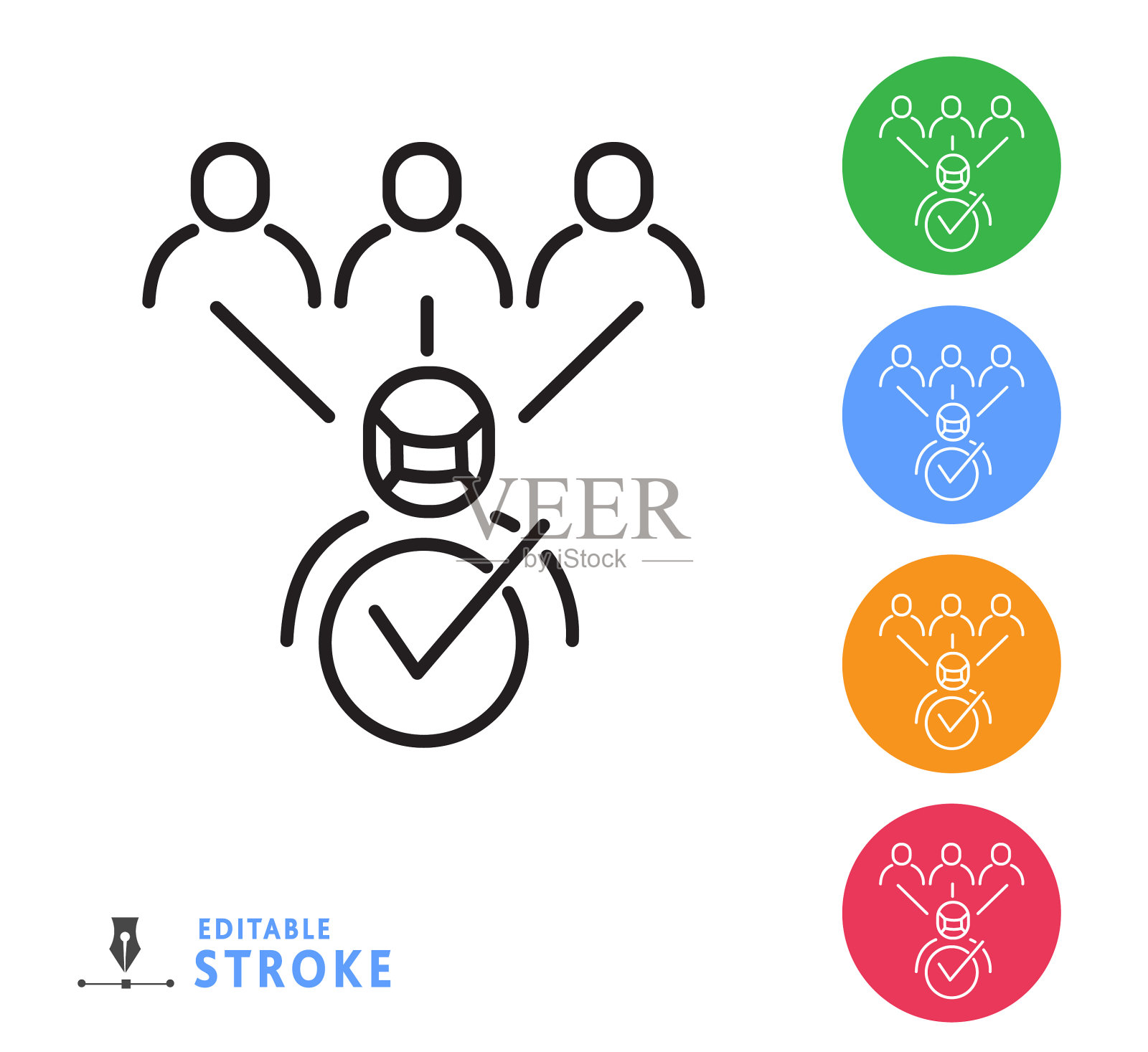 Covid-19流感病毒疫苗接种群体免疫细线图标-可编辑的中风插画图片素材