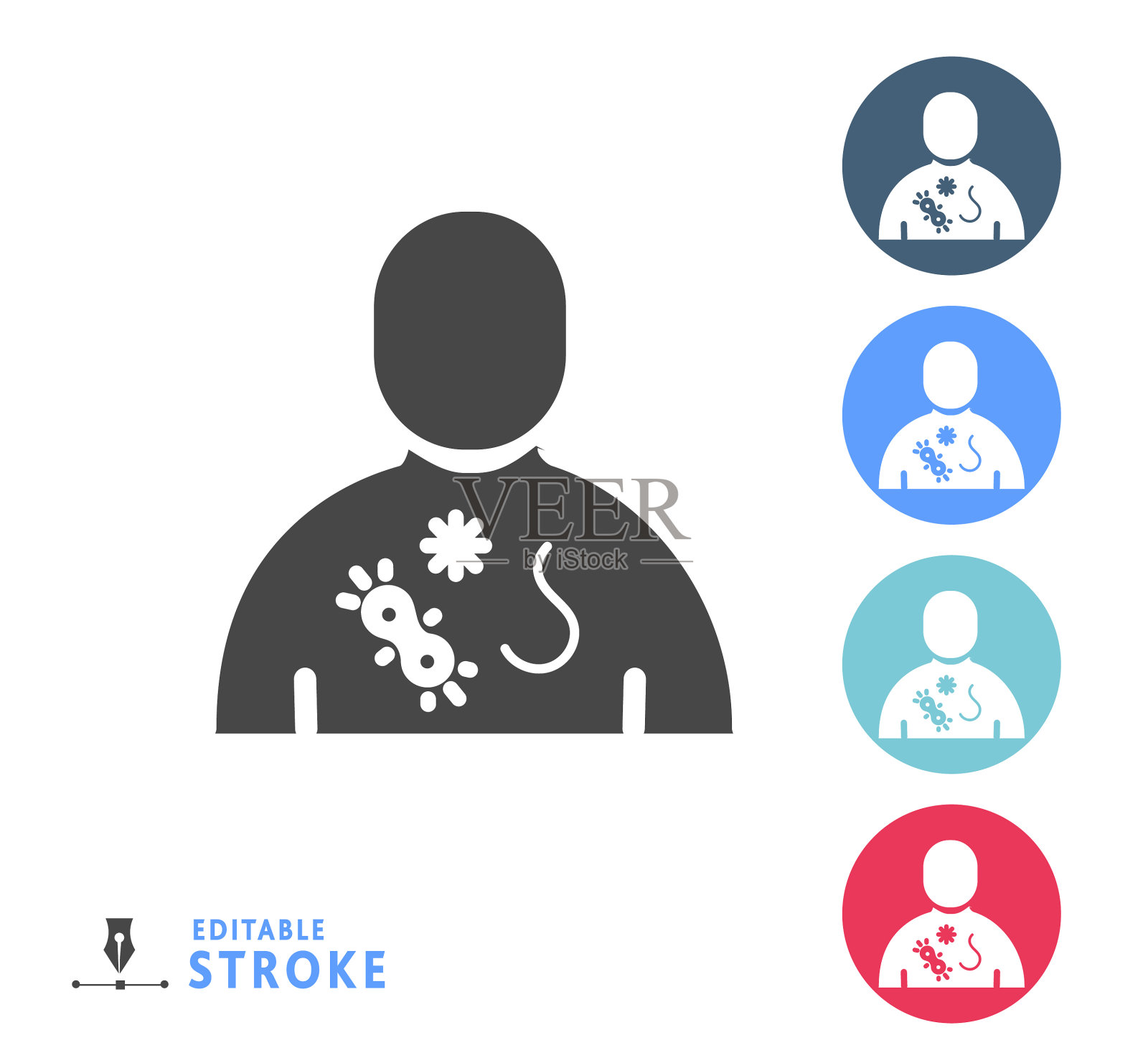 感冒和流感病毒胸部充血图标- 100%固体黑色填充插画图片素材