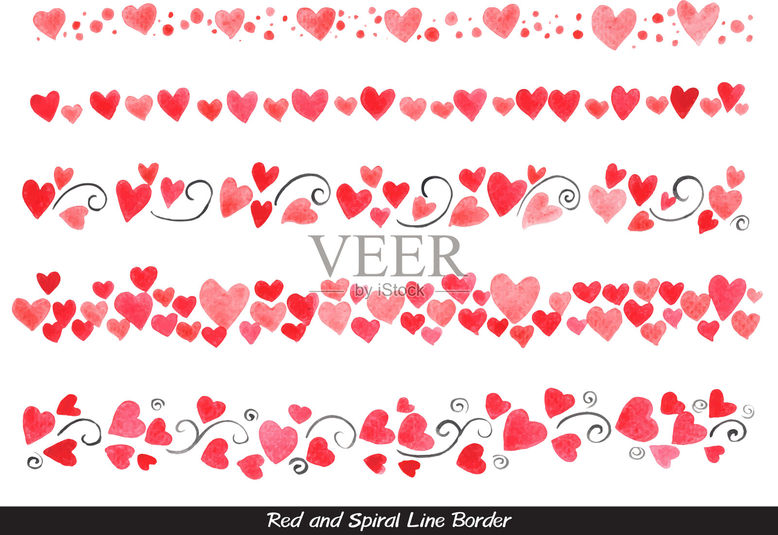 抽象红心与常春藤黑线边界插画图片素材