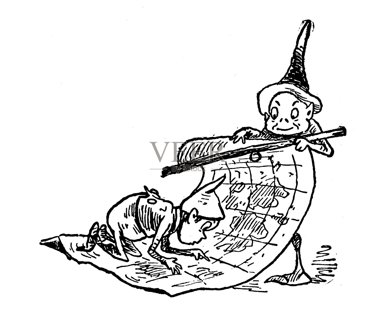 有趣的卡通人物的古董插图(“布朗尼”,1887年)插画图片素材